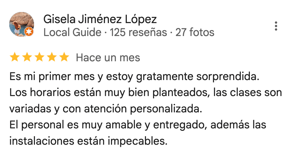 Reseña de 5 estrellas de 360Fitness Barcelona, captura 59 de mayo de 2025