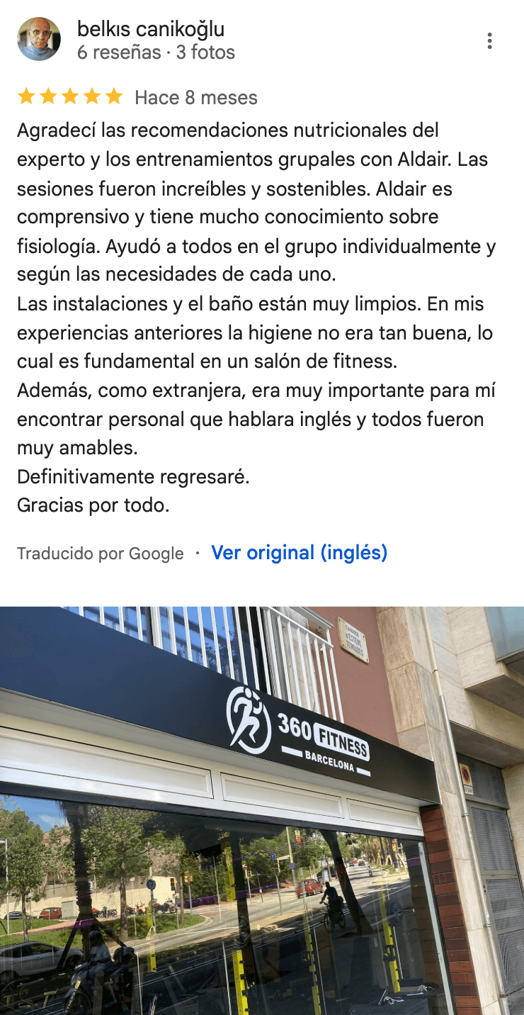 Reseña de 5 estrellas de 360Fitness Barcelona, captura 79 de mayo de 2025