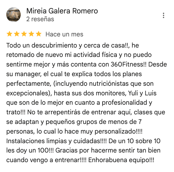 Reseña de 5 estrellas de 360Fitness Barcelona, captura 47 de agosto de 2025