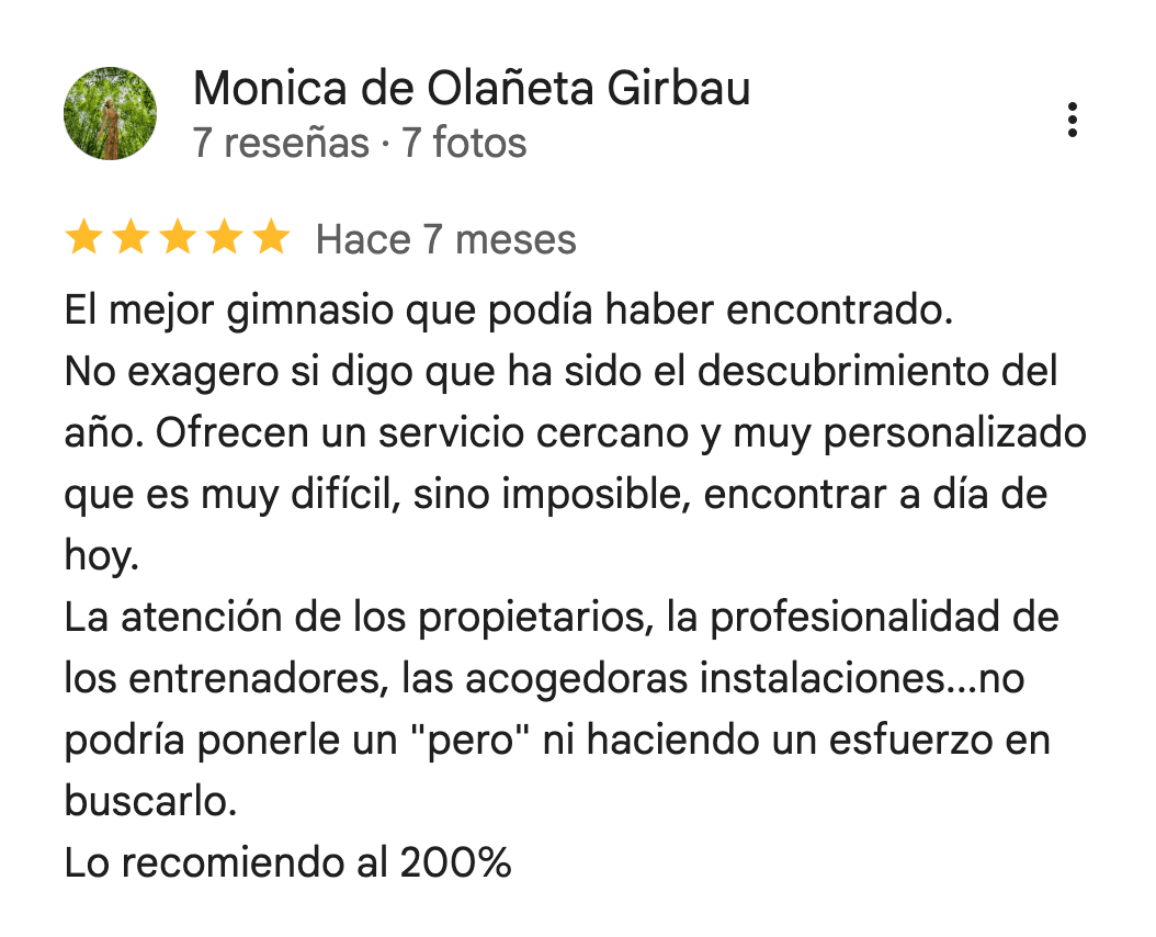 Reseña de 5 estrellas de 360Fitness Barcelona, captura 12 de julio de 2026