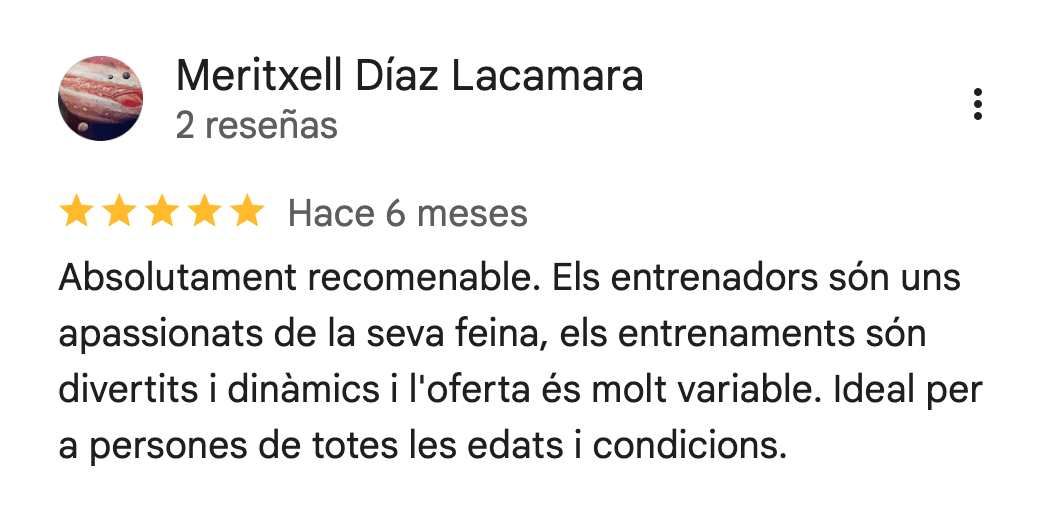 Reseña de 5 estrellas de 360Fitness Barcelona, captura 14 de julio de 2026