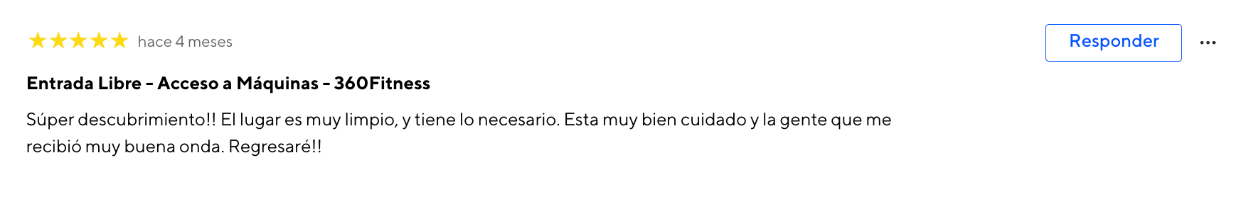Reseña de 5 estrellas de 360Fitness Barcelona, captura 30 de julio de 2026