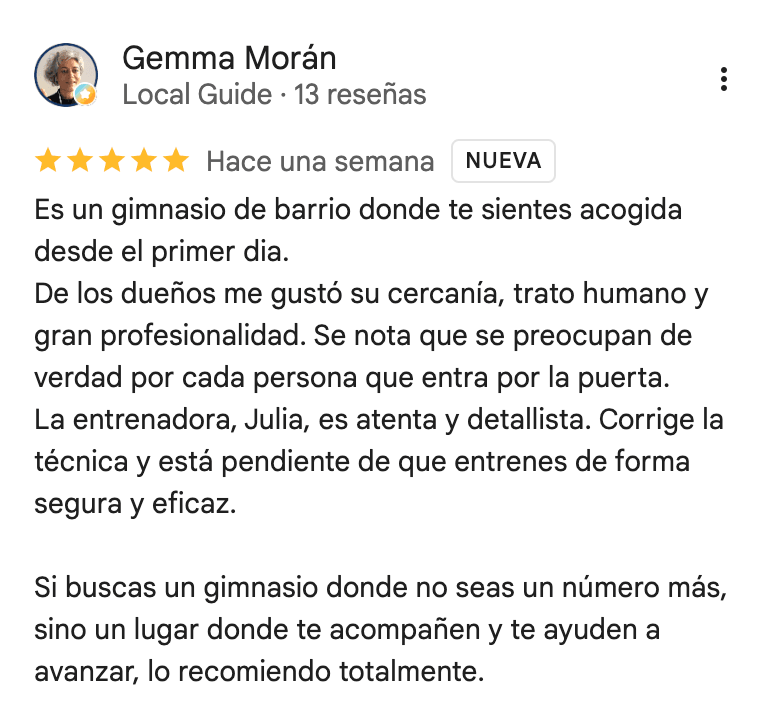 Reseña de 5 estrellas de 360Fitness Barcelona, captura 1 de agosto de 2026