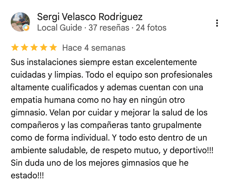 Reseña de 5 estrellas de 360Fitness Barcelona, captura 16 de octubre de 2026